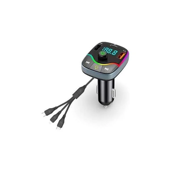 Bluetooth FM Transmitter Car Kit, 5V/3.1A Fast Charging, Wireless MP3 Player with 7-Color LED Display, USB-C and Dual USB Ports