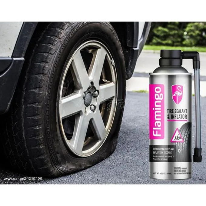 Flamingo Tire Sealant & Inflator 450ML - Emergency Puncture Repair Spray for Cars, Bikes & Tubeless Tires
