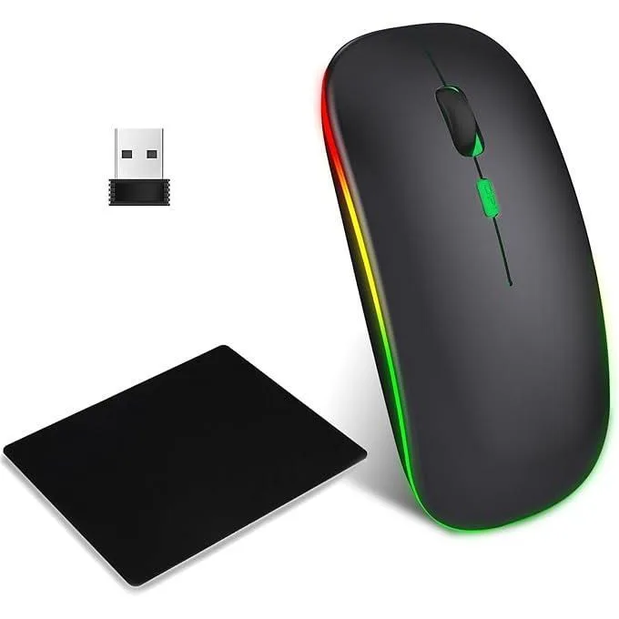 Rechargeable Wireless Mouse With Free Mouse pad, 2.4GHz, Bluetooth 5.1 Rechargeable, 800-1200-1600 DPI Adjustable Optical Tracking, Slim Mouse with Mouse