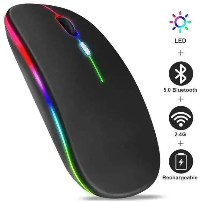 Rechargeable Wireless Optical Mouse, Computer and Smartphone Mouse 2.4GHz Bluetooth Mouse