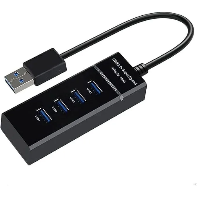 High-Speed 4-Port USB 3.0 Hub - SuperSpeed Data Transfer Splitter for Laptop & PC - Black