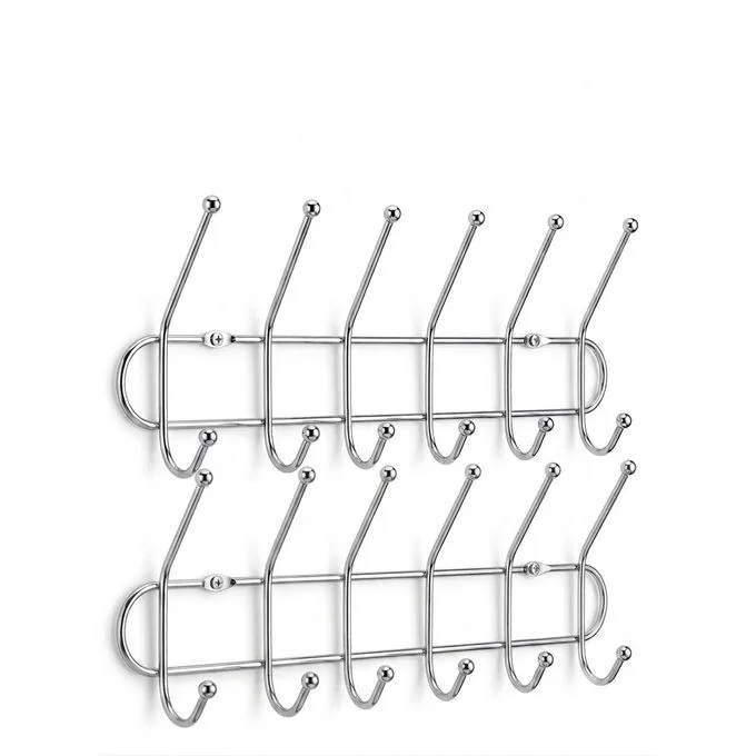 2 Pcs Chrome Wall-Mounted Coat Rack Heavy-Duty Metal Hook Rail for Clothes & Towels
