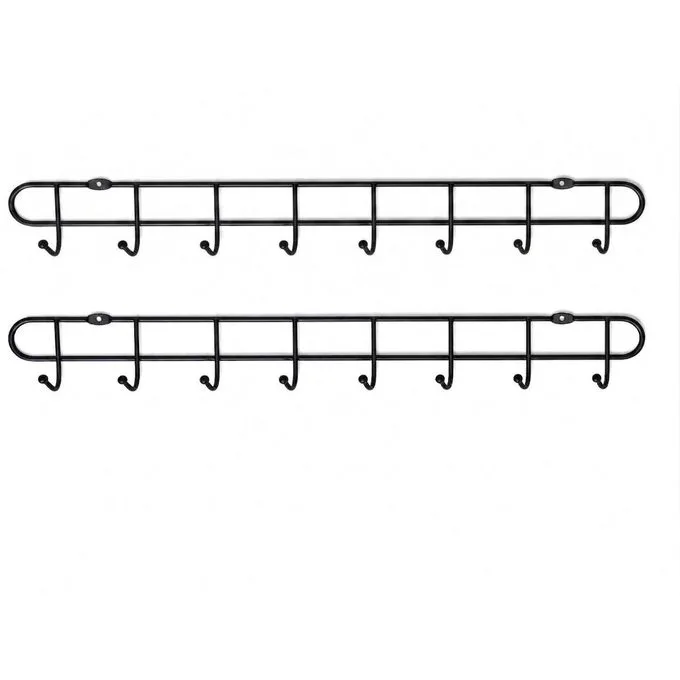 2 PCS Heavy Duty Metal Wall Hook Rack - 8-Hook Hanging Rail Organizer for Clothes, Towels, Coats & Keys (Black/Gray)