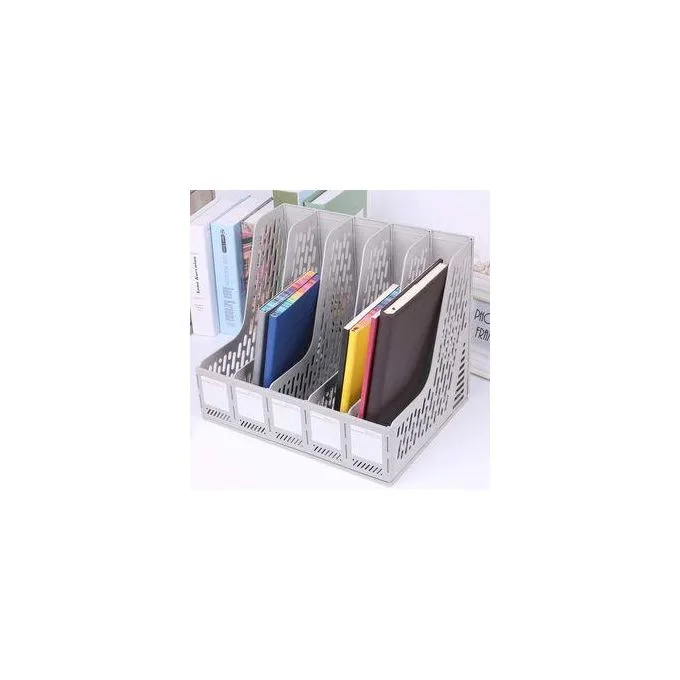 Deli 5-Compartment Desktop Magazine/Books Holder & Magazine Storage Rack - Grey