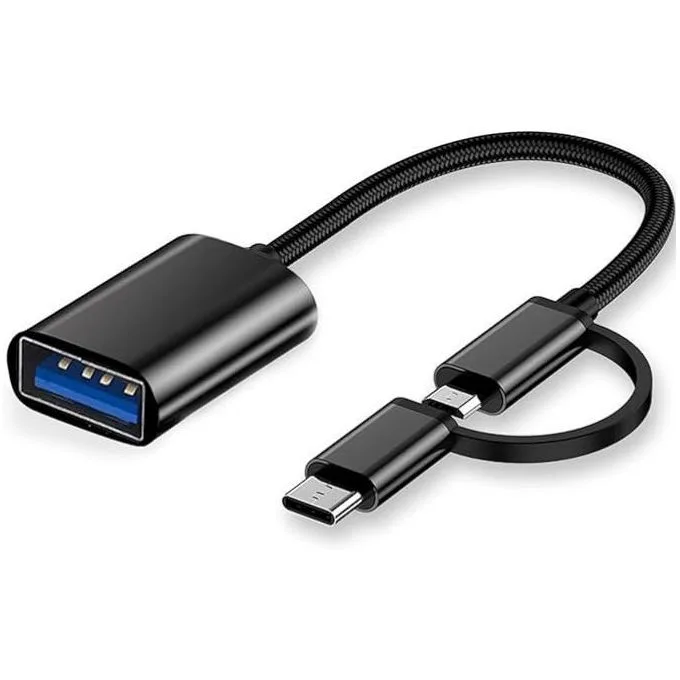 2 in 1 OTG Adapter Micro-USB + USB-C to USB 3.0 Female Connector Cable, OTG Cable, Compatible Transmission & Charging, for All Supported Micro and USB-C