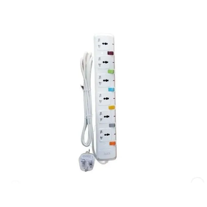 6 Ways Overload Protection Extension Cable Socket - White