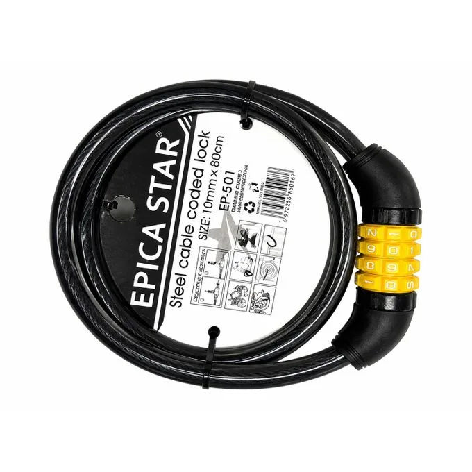 Epica Star Heavy Duty Steel Cable Combination Lock - 80cm Anti-Theft Security Lock for Bicycles, Motorcycles & Gates