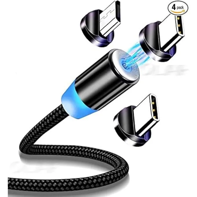 X-Cable 3-in-1 Metal Magnetic Nylon Braided Charging Cable - Lightening/Micro/USB-C USB Port Charging Cable