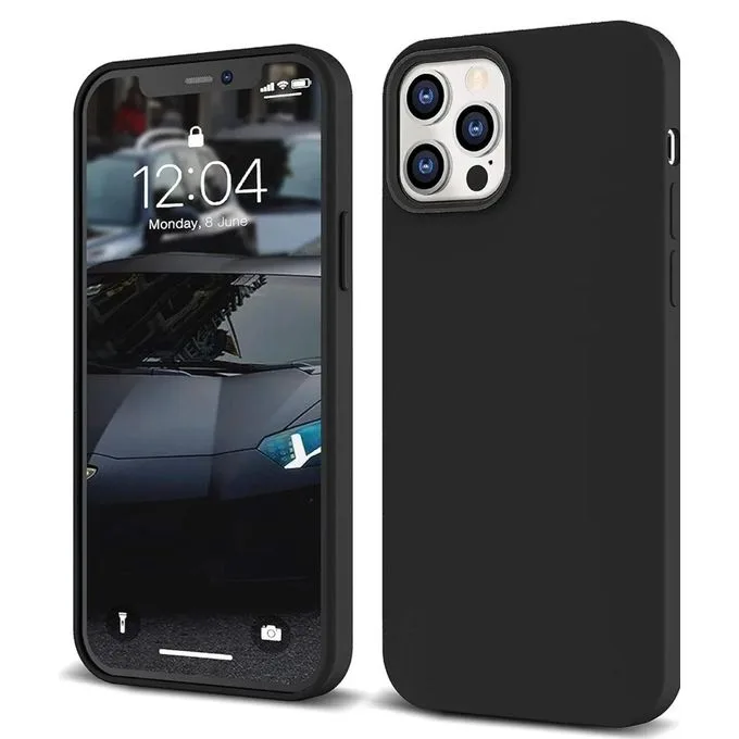 iPhone 12 Pro Soft Liquid Silicone Case - Soft-Touch Shockproof Protective Cover - Black