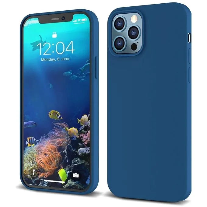 iPhone 12 Pro Soft Liquid Silicone Case - Soft-Touch Shockproof Protective Cover - Blue