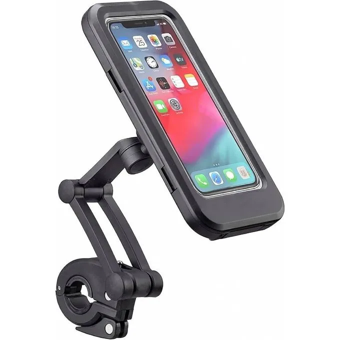 Waterproof Motorcycle & Bike Phone Holder - 360° Rotating Touchscreen Handlebar Mount Case - Black