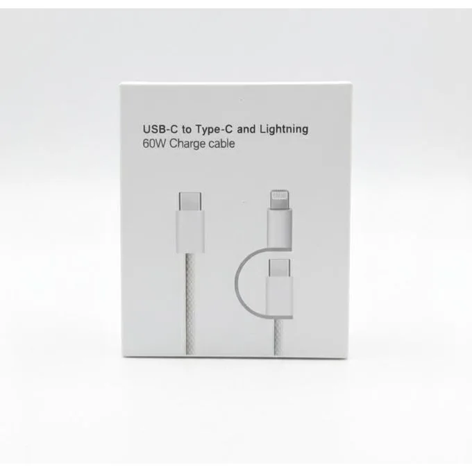 2-in-1 Fast Charging & Data Cable for iPhone And Android, USB-C to USB-C And USB-C To iPhone Lightning, Multi-Function, Quick Charge Support, USB Charging