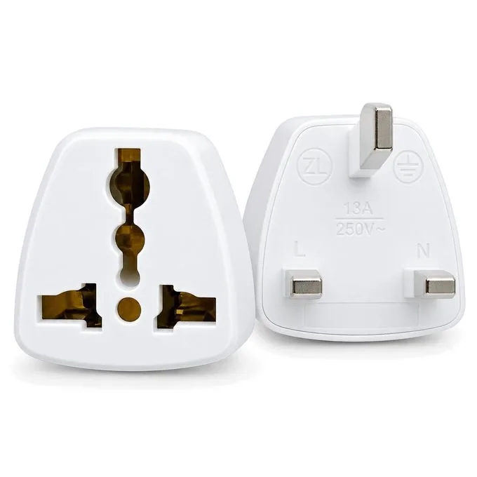 Universal Socket to UK 3-Pin Travel Plug Adapters - 2-Pack, 13A 250V