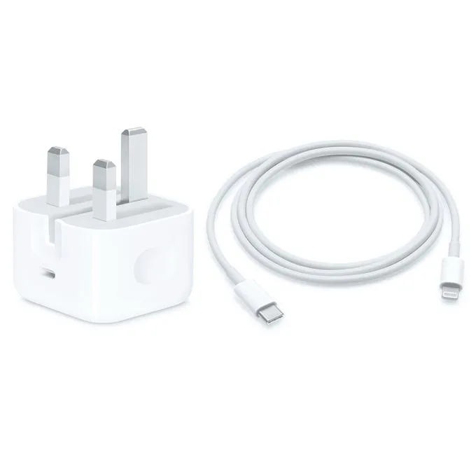 Apple 25W Adapter Fast iPhone Charger with USB Cable - C to Lightning Cable - White