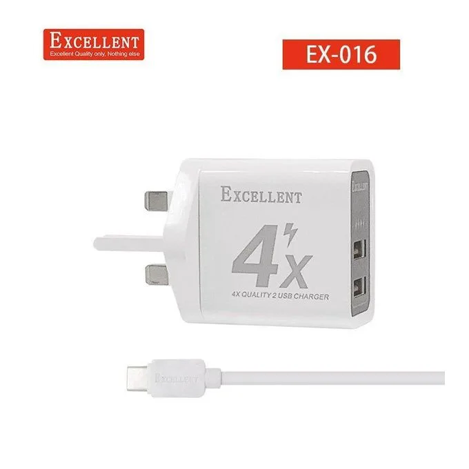 EX-016 Charger 4X 2 USB Charger With USB-C Cable