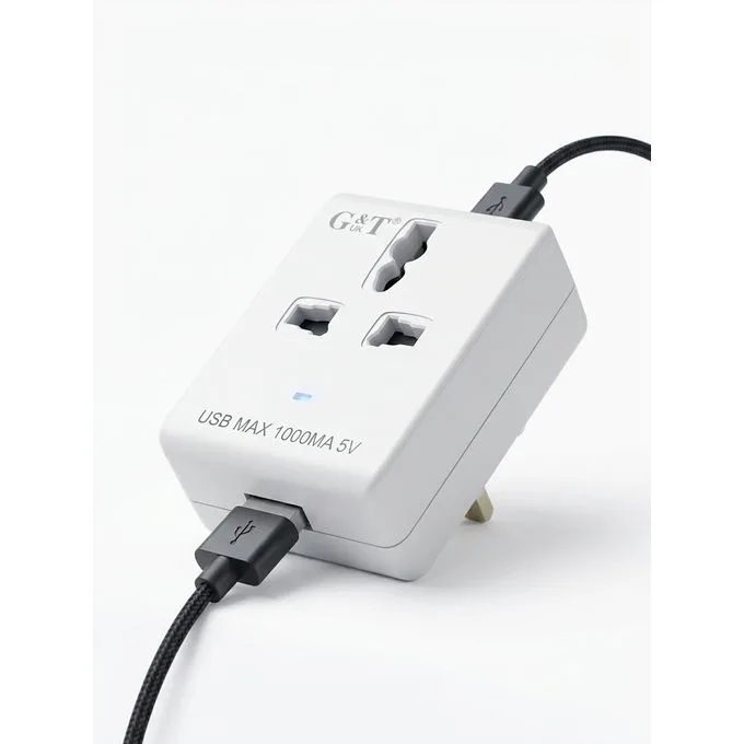 G&T Universal Travel Adapter Wall Charger with Dual USB Ports (5V / 1000mA) - White