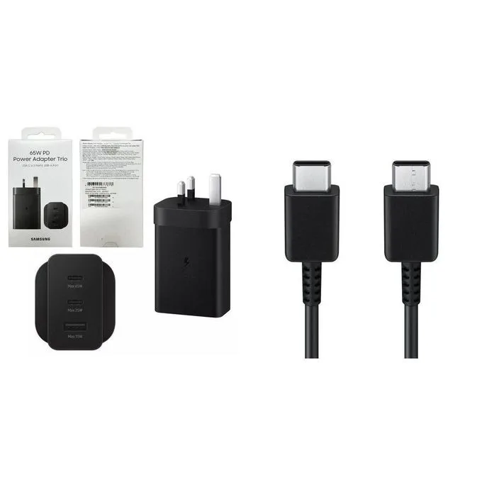 Samsung 65W 3 Ports Super Fast Charger Triple Port Trio PD Power Adapter with USB Cable-C Heavy Duty Charger