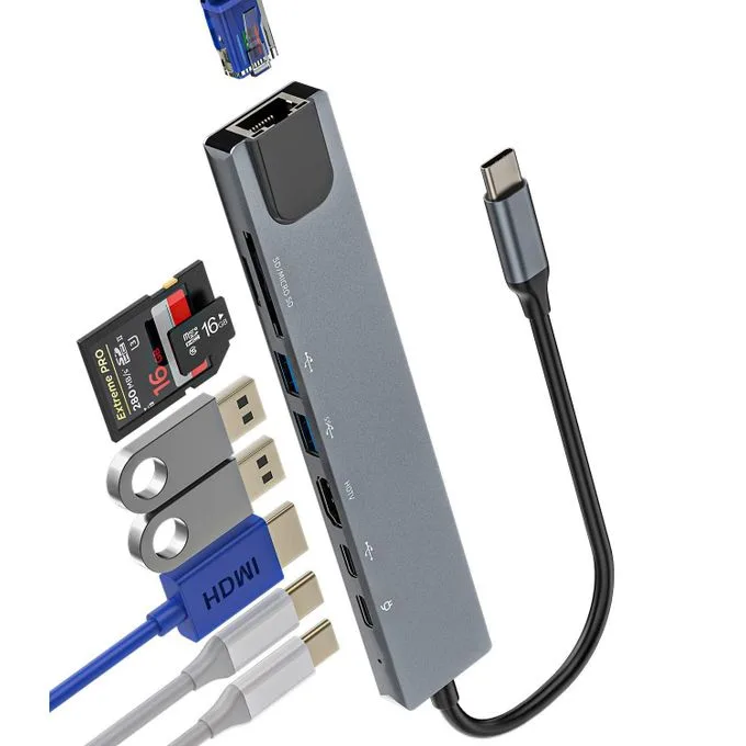 8-in-1 USB-C Hub - HDMI, VGA, USB-A, USB-C and SD/TF Card Reader