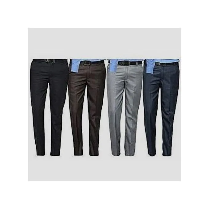 4 Pack Of Men's Formal Trousers - Black,Grey,Coffee Brown & Navy Blue