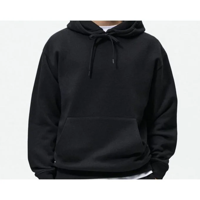 Men’s Plain Black Hoodie - Casual Pullover Sweatshirt Jumper