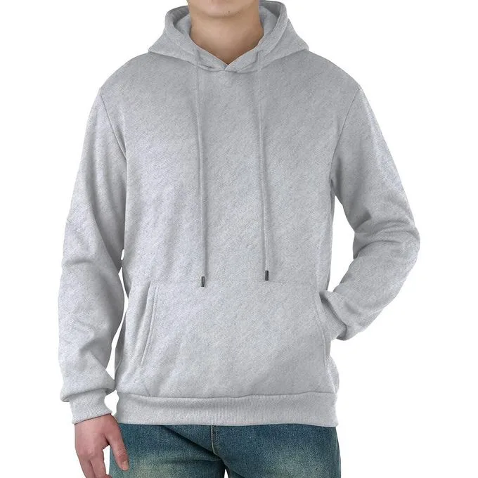 Mens Hooded Sweatshirt Casual Long Sleeve Fleece Hoodies Drawstring Workout Pullover with Kanga Pocket Grey