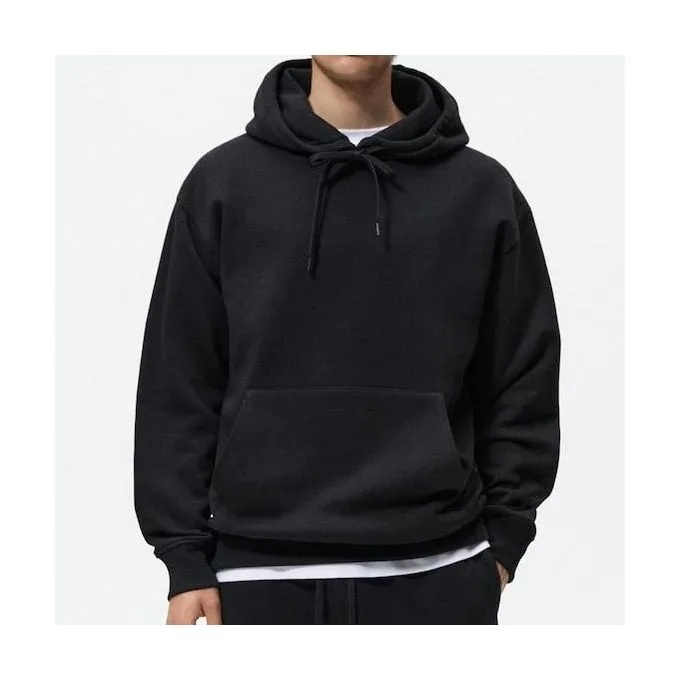 Unisex Plain Black Hoodie - Casual Streetwear Pullover Jumper Black