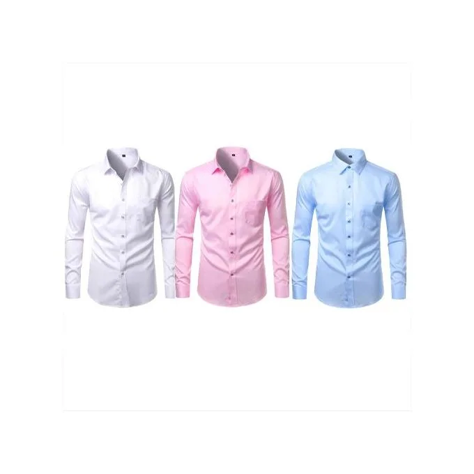 Men's Long-Sleeve Formal Office Shirts Business Workwear - White/Blue/Pink - Business Workwear for Office, Events & Smart-Casual Dressing