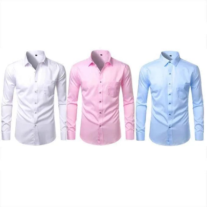 3-Pack Men's Long-Sleeve Formal Office Shirts - White/Blue