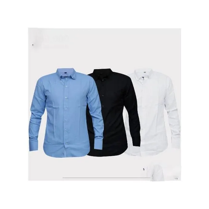 3-Pack Men's Long-Sleeve Formal Office Shirts - Black/White