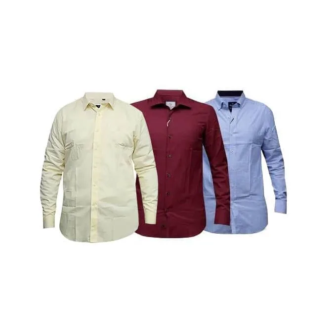 3-Pack Men's Long-Sleeve Formal Office Shirts - Blue/Cream