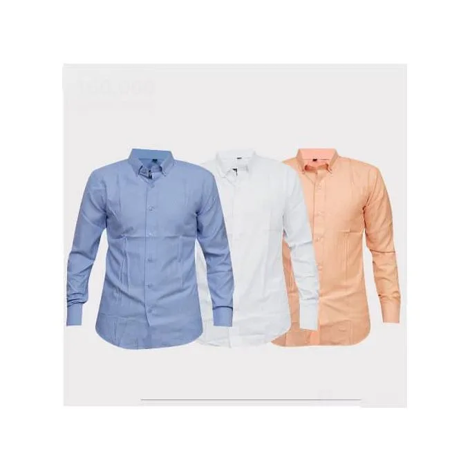 3-Pack Men's Long-Sleeve Formal Office Shirts - Sky Blue/White