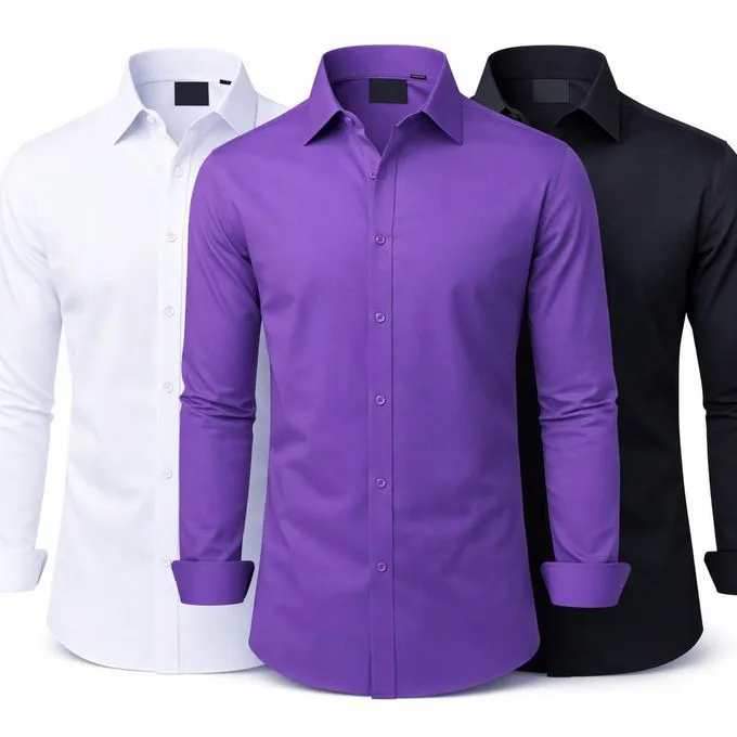3-Pack Men's Long-Sleeve Formal Office Shirts - Black/White