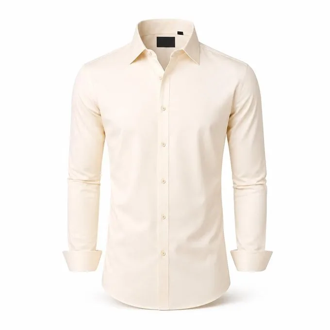 Men's Long-Sleeve Formal Office Shirts - Cream