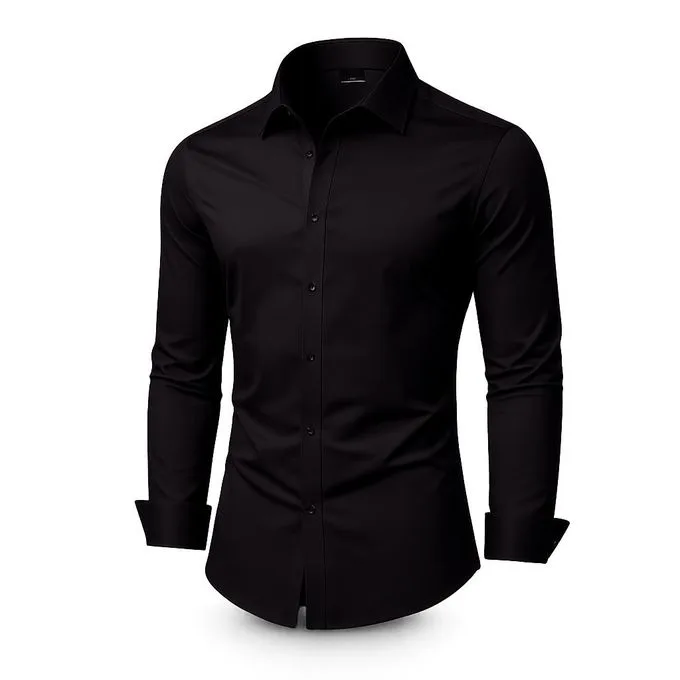 Men's Long-Sleeve Formal Office Shirts - Black