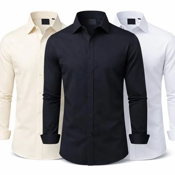 3-Pack Men's Long-Sleeve Formal Office Shirts - Black/White