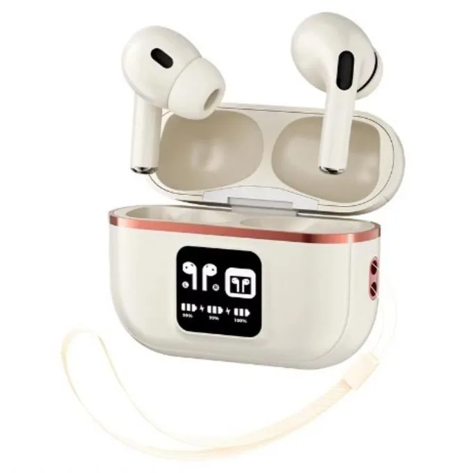 Aldeepo AD-TW10 Super Bass True Wireless Bluetooth Earbuds with Smart Digital Display - Cream