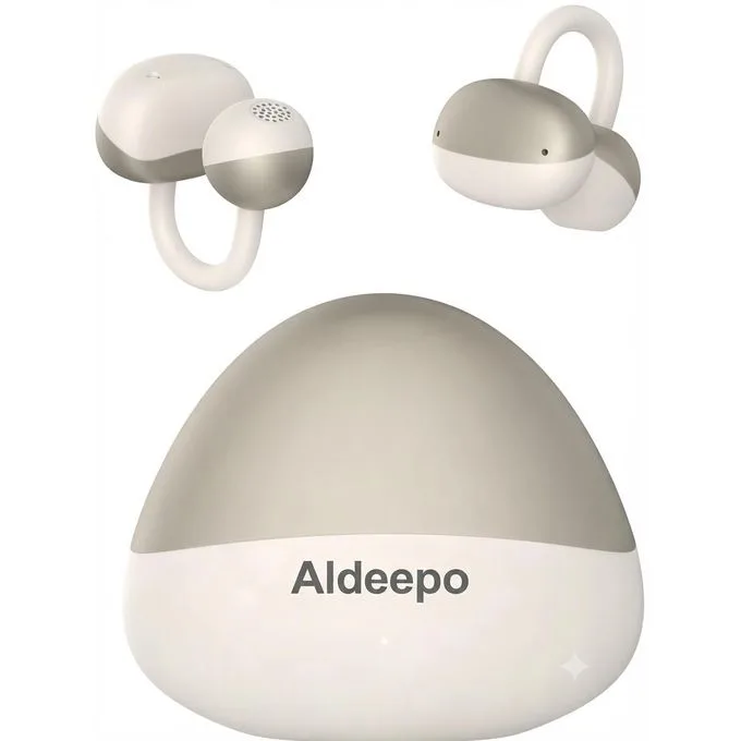 Aldeepo Pro OWS Wireless Earbuds BT 6.0 - Open Ear Bluetooth Headphones with Charging Case, Deep Bass & Long Battery Life - Cream