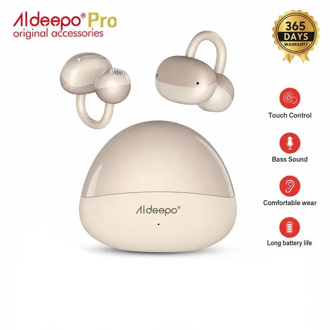 Aldeepo Pro Wireless Earbuds BT 6.0 - Deep Bass & Long Battery - Cream