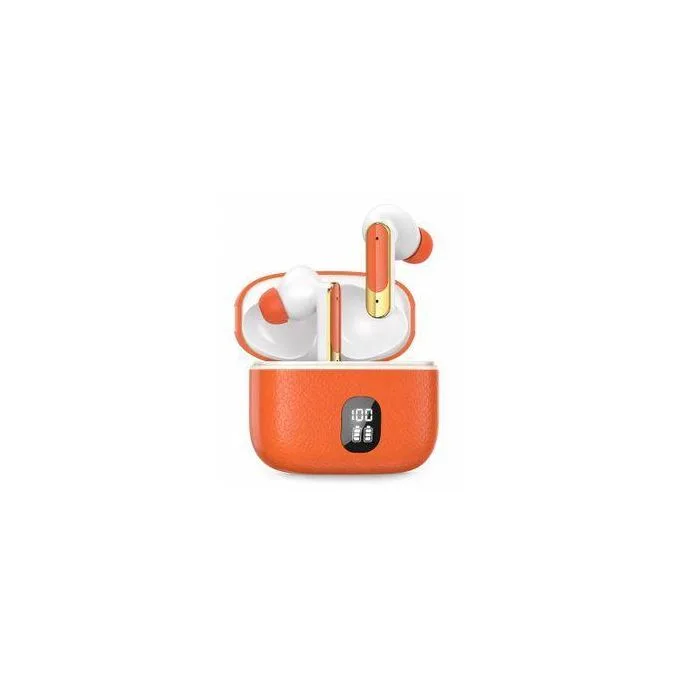 Kin TWS Wireless Bluetooth 5.3 Earbuds - Pebbled Leather Texture Case - LED Digital Display & HiFi Surround Sound