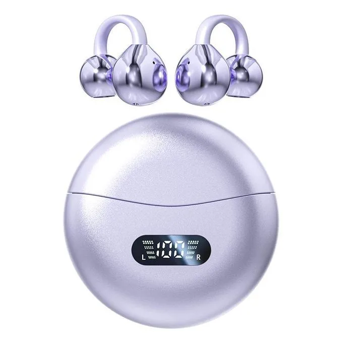 Open-Ear Earbuds Clip-On Earphones Wireless Headphones Lightweight Comfort Bluetooth 5.4 Charging Case LED Display Fitness Ear Buds for Exercise Sports