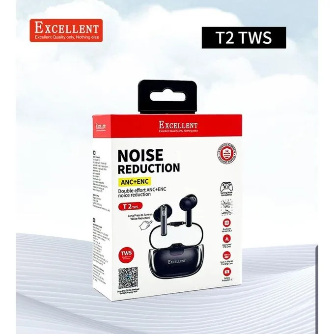 Original T2 TWS Wireless Airpod Black Bluetooth Pods With Active Noise Cancellation