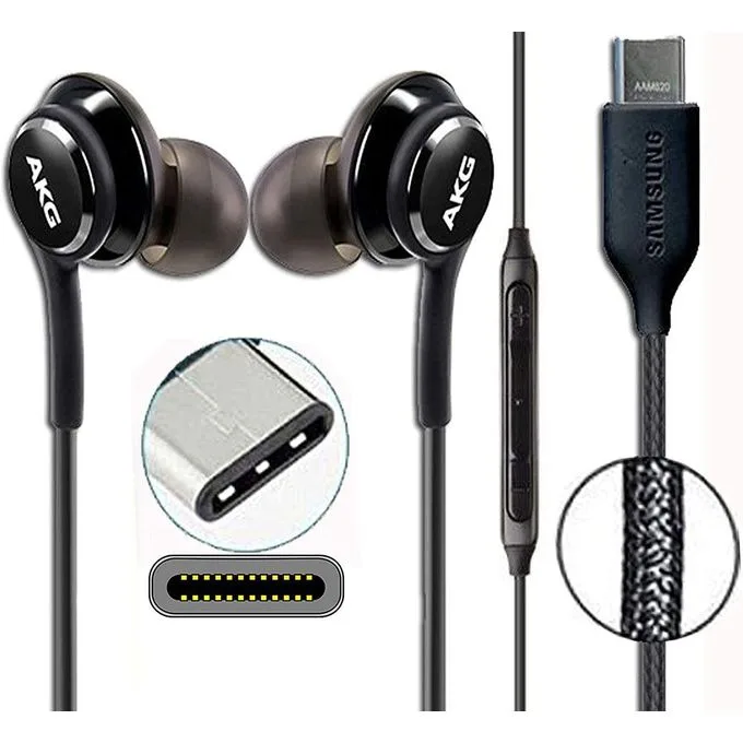 USB-C Headphones Wired USB-C Earbud Stereo In-Ear Headsets With In-line Remote & Microphone Black Earphones For Samsung