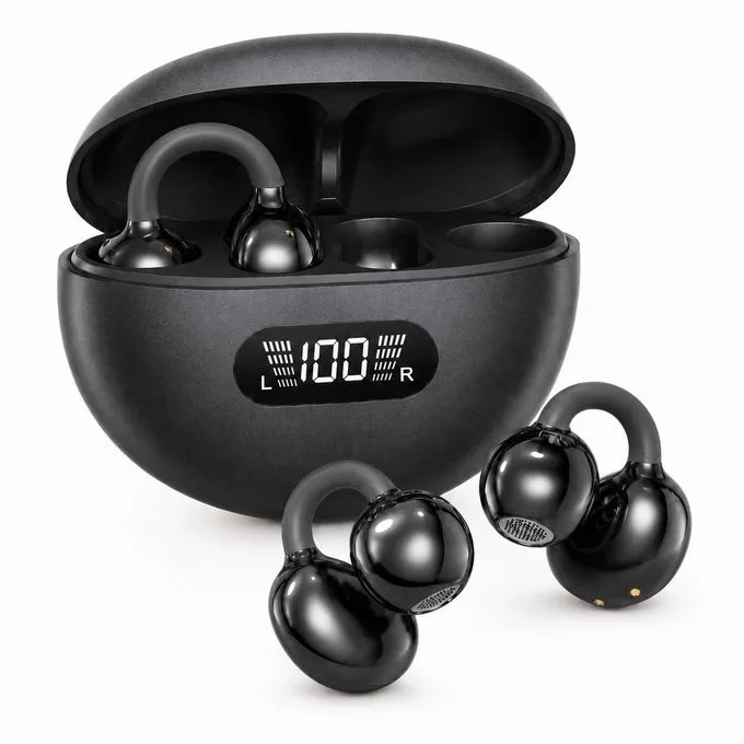 Wireless Earbuds Bluetooth 6.0, Open Ear Clip On Bluetooth Earphones with ENC Mic, LED Display, IPX7 Sweat Resistant Wireless Headphones, Ear Buds for