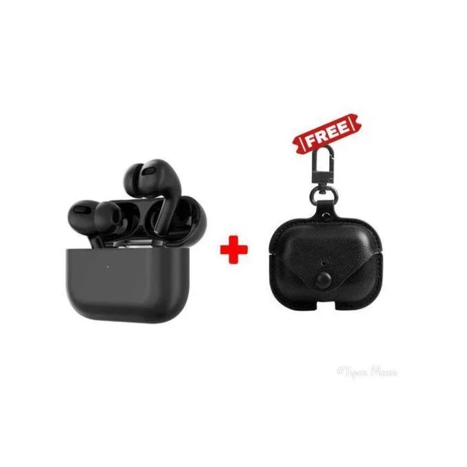 Wireless Earbuds with Free Stylish Protective Leather Case - Black