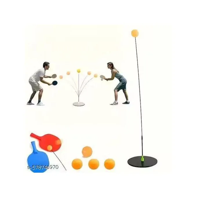 Flexible Table Tennis Trainer Set - Elastic Soft Shaft Ping Pong Trainer with Paddles & Balls for Indoor Training & Kids