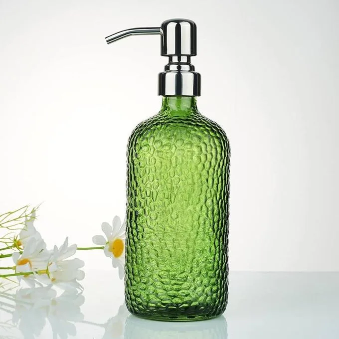 Bathroom Hand Soap Dispenser - 16Oz Glass Kitchen Soap Dispenser - 316 Rustproof Stainless Steel Pump, Refillable Liquid Soap Dispenser - Bathroom Soap