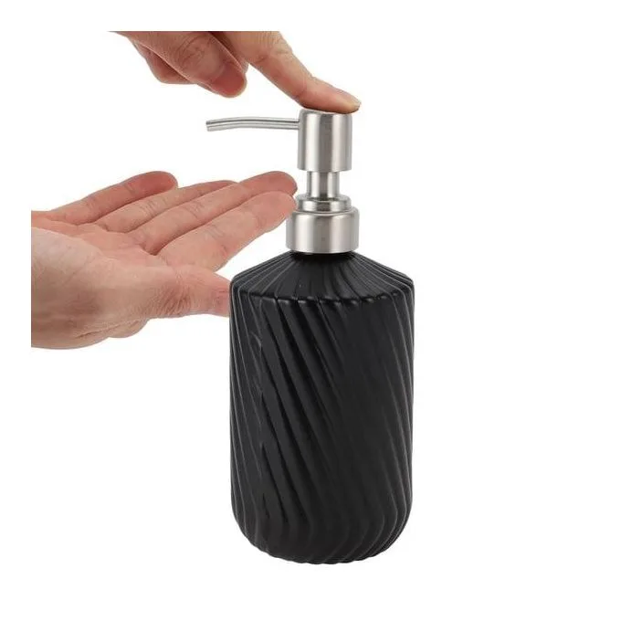 Matte Black Glass Soap Dispenser with Stainless Steel Pump - Modern Refillable Countertop Liquid Hand Soap & Lotion Container for Bathroom & Kitchen