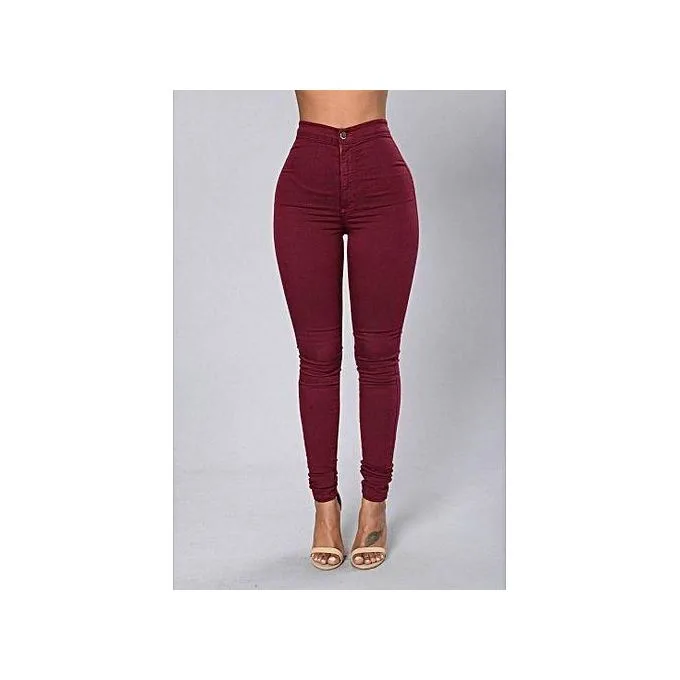 Women's High-Waist Stretch Jeans - Maroon