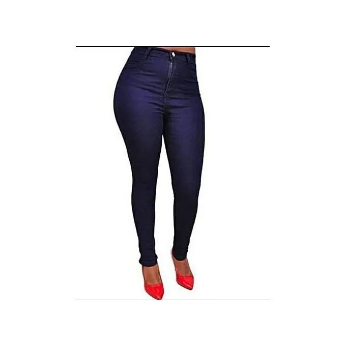 Women's High-Waist Stretch Jeans - Dark Blue