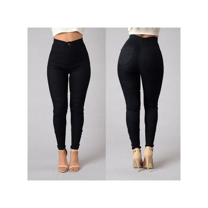 Women's High-Waist Stretch Jeans - Black